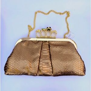 New Brass Knuckle Skull & Bling Snake Skin Shoulder Bag